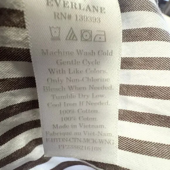 Everlane NWT Brown White Striped Mock Neck Cotton Blouse Size 12 - Picture 7 of 7